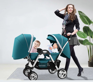 Twin Baby Stroller Four-wheel Shock Absorber Baby Can Sit Reclining Multi-range Adjustment Double Stroller Foldable Dolly Carts