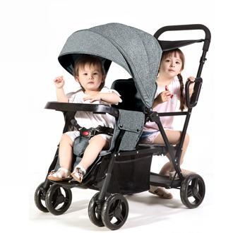 Twin Baby Stroller with One Button Folding Lightweight Double Stroller Twin Seat Baby Carriage Suitable for 0-6 Years Old