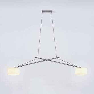 Twin - een LED hanglamp in spagaat glanzend verchroomd aluminium, wit opaal