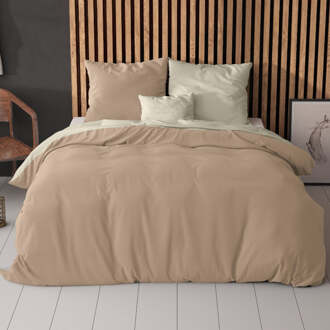 Twin Face Cream/taupe - Dekbedovertrek: 1-persoons (140 Cm) Crème