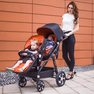 Twin Stroller High View Luxury Stroller with Sleeping Basket Mode Foldable Double Stroller Suitable for 0-3 Years Old