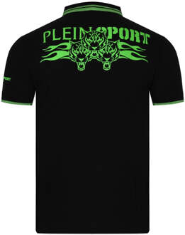Twin Tipped Collar Tiger Design Op De Rug Zwart Poloshirt - L