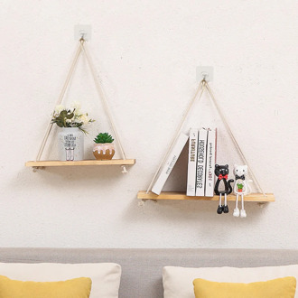 Twine Wooden Wall Shelf Flower Pot Rack Nordic Style Storage Rack Room Storage Organization Swing Shelf Home Wall Hanging Decor