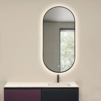 Twinkle zwart ovale spiegel met LED-verlichting en spiegelverwarming 100x50cm