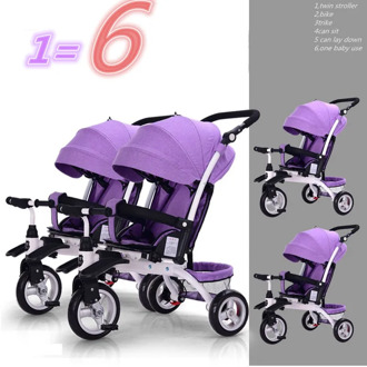 twins baby side by side Tricycle bike stroller 3 in 1 can sit and lie can split the child tricycle can ride can sleep Trailer