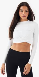 Twist Front Crop Top Met Lange Mouwen, White - XL
