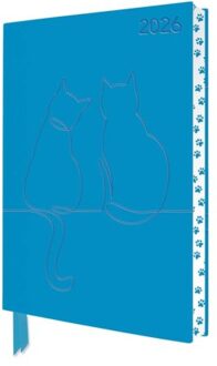 Two Happy Cats 2026 Artisan Art Vegan Leather Diary Planner - Page To View With Notes - Flame - Tree Flame