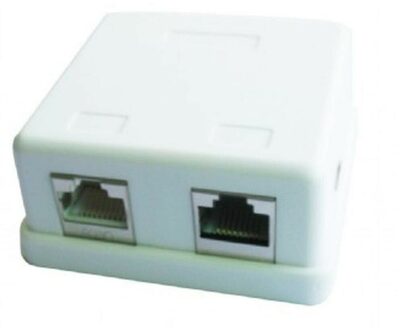 Two jack surface mount box with 2 CAT5e half-shielded keystone jacks