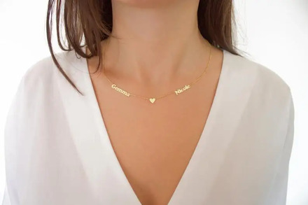 Two Name Necklace with Heart Couples Name Necklace Gold Name Necklace Family Necklace Personalized Jewelry Christmas Gift