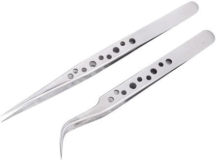Two-Piece Electronics Industrial Tweezers Anti-static Curved Straight Tip Precision Stainless Forceps Phone Repair Hand Tools