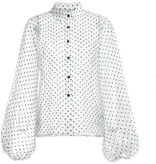 TWOTWINSTYLE Dot Overhemd Vrouwelijke Revers Kraag Lantaarn Mouw Plus Size Vintage Blouse Voor Vrouwen Lente Zomer Tops wit Shirt / M