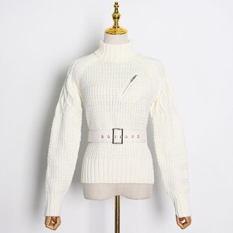 Twotwinstyle Patchwork Rits Sjerpen Trui Voor Vrouwen Coltrui Lange Mouwen Casual Breien Truien Vrouwelijke Fall