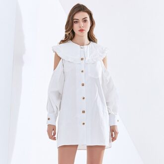 Twotwinstyle Patchwork Witte Blouse Voor Vrouwen O Hals Lantaarn Mouwen Casual Solid Shirt Vrouwelijke Mode Kleding Herfst