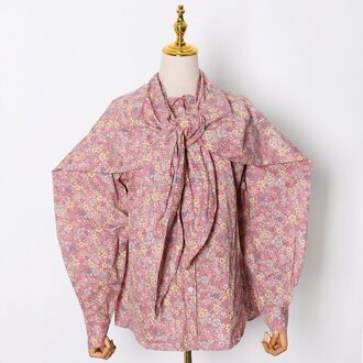 TWOTWINSTYLE Print Floral Shirt For Women Puff Long Sleeve Casual Tunic Blouse Female Clothing Style print / L