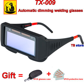 TX-009 Zonne-energie Automatische Dimmen Lassen Bril 1 Stuks Goggles + 1 Pcs Brillenkoker + 5Pcs Beschermende Lens bescherming Goggle