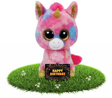 Ty Beanie Verjaardag knuffel eenhoorn 24 cm + gratis verjaardagskaart