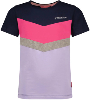 TYGO & vito Meisjes t-shirt met v colorblock navy Blauw - 116