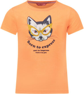 TYGO & vito Meisjes t-shirt - Print - Neon koraal - Maat 110/116