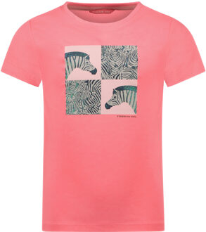TYGO & vito Meisjes t-shirt - Print - Neon roze - Maat 134/140