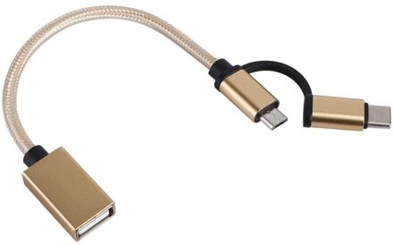 Type-C 2-In-1 Otg Micro Usb Type-C Gevlochten 2-In-1 otg Adapter Kabel Snelle Overdracht Datum Kabel Voor Android Adapter goud