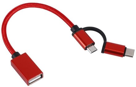 Type-C 2-In-1 Otg Micro Usb Type-C Gevlochten 2-In-1 otg Adapter Kabel Snelle Overdracht Datum Kabel Voor Android Adapter rood
