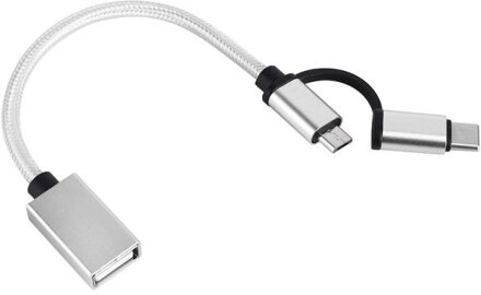 Type-C 2-In-1 Otg Micro Usb Type-C Gevlochten 2-In-1 otg Adapter Kabel Snelle Overdracht Datum Kabel Voor Android Adapter Sliver