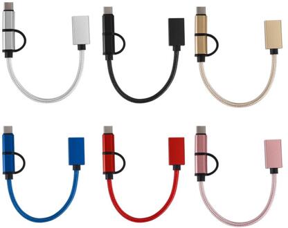 Type-C 2-In-1 Otg Micro Usb Type-C Gevlochten 2-In-1 otg Adapter Kabel Snelle Overdracht Datum Kabel Voor Android Adapter willekeurig kleur 1stk