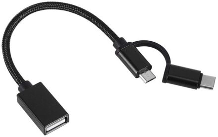 Type-C 2-In-1 Otg Micro Usb Type-C Gevlochten 2-In-1 otg Adapter Kabel Snelle Overdracht Datum Kabel Voor Android Adapter zwart