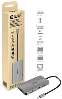 Type-C HUB 8-in-1 met 2x HDMI ( alt modus), 2x USB-A, RJ45, SD/Micro slot en USB Type-C oplaad mogelijkheid max. 100Watt(