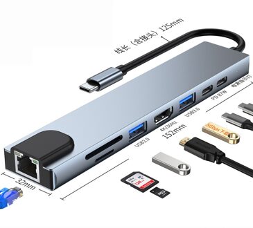 Type-C Hub USB-C Naar Hdmi-Compatibel USB3.0 Gigabit Lan Ethernet Docking Station Multifunctionele Usb C hub Voor Macbook Dell