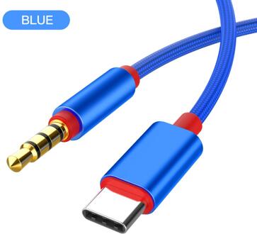 Type C Naar 3.5 Mm Aux Kabel Vergulde 3.5 Mm Audio Cord Hi-Fi Sound Usb C Audio Adapter Voor auto Media Spelers Xiaomi Samsung blauw