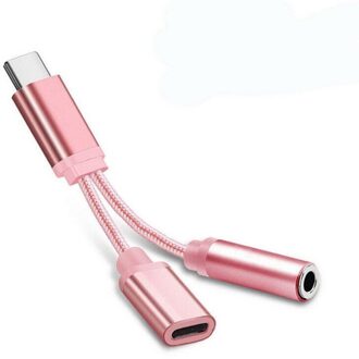 Type C Naar 3.5Mm Audio Aux Hoofdtelefoon Jack Opladen Telefoon Kabel Adapter Voor Samsung Huawei Xiaomi roos goud