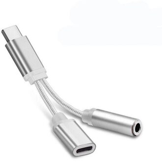Type C Naar 3.5Mm Audio Aux Hoofdtelefoon Jack Opladen Telefoon Kabel Adapter Voor Samsung Huawei Xiaomi zilver