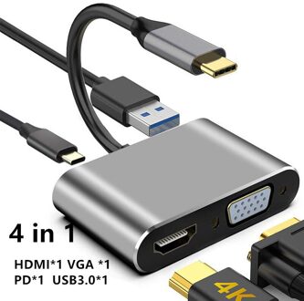 Type C Naar Hdmi-Compatibel 4K Vga Usb C Sd Tf Kaartlezer Usb 3.0 Adapter Hub Voor macbook Samsung S9 Dex Huawei P40 Tv Projector 4 in 1