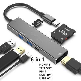 Type C Naar Hdmi-Compatibel 4K Vga Usb C Sd Tf Kaartlezer Usb 3.0 Adapter Hub Voor macbook Samsung S9 Dex Huawei P40 Tv Projector 6 in 1