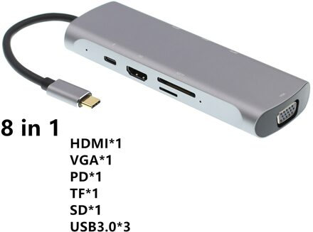 Type C Naar Hdmi-Compatibel 4K Vga Usb C Sd Tf Kaartlezer Usb 3.0 Adapter Hub Voor macbook Samsung S9 Dex Huawei P40 Tv Projector 8 in 1