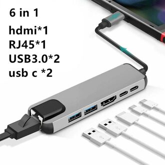 Type C Naar Hdmi-Compatibele Hub Usb C 4K Pd 5A 87W Dock Rj45 Lan Splitter Power levering Voor Macbook Pro/Air/Huawei Mate 6 in 1 hub