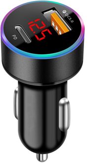 Type C Pd Quick Car Charger QC3.0 4.0 Digitale Display Snel Opladen Voor Alle Smartphones Voor Iphone 12 11 Pro max Xiaomi Samsung zwart