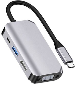 Type-C Vier-In-een Uitbreiding Dock Converter Hub Adapter Geschikt Voor Laptop Smartphone Uitbreiding Converter Silver grijs