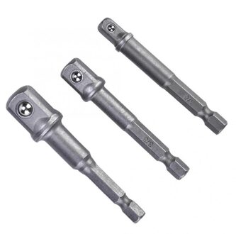 Type Sleutel Boor Chunk 3Pcs Socket Adapter 1/4 Hex Schacht Tot 1/4 3/81/2 Vierkante Kop Boor driver Zilver
