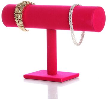 Type T Fluwelen Hoofdband Haarspeld Sieraden Hairclip Armband Ketting Horloge Hoofdtooi Organizer Sieraden Display Holder Display Stand roos rood