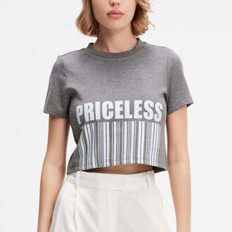 Typo print crop t-shirt - maat Grijs