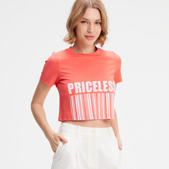 Typo print crop t-shirt - maat L Koraal