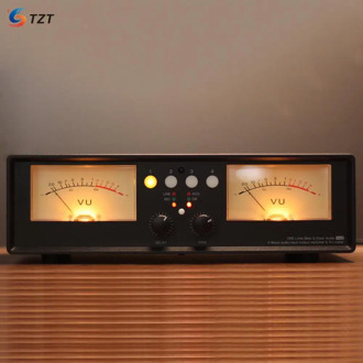 TZT VU2-D/L LED Version/Bulb Version MIC+LINE Dual VU Meter Audio Splitter Box 4-Way Switcher Sound Level Indicator