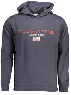 U.S Polo Assn. Blauwe Katoenen Hoodie met Contrasterende Details en Logo U.s. Polo Assn. , Blue , Heren - 2Xl,Xl,L,M