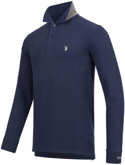 U.S Polo Assn. U.S. POLO ASSN. Heren langmouwen Polo Shirt gemaakt van katoenen elastaan - maat 2XL Blauw