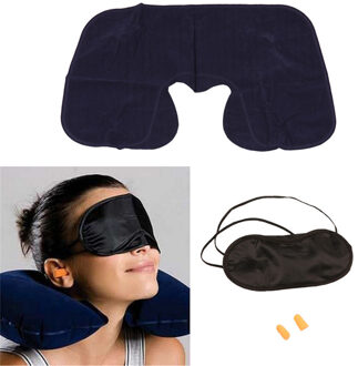 U-Vorm Nekkussen Reiskussen Vlucht Auto Kussen Opblaasbaar Kussen Neck U Rest Air Cushion + Oogmasker + oordopjes Reizen essentieel zwart