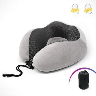 U-Vormige Traagschuim Nek Kussens Zachte Trage Rebound Ruimte Reizen Kussen Effen Nek Cervicale Gezondheidszorg Beddengoed Kussen Met tas donker grijs