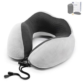 U-Vormige Traagschuim Nek Kussens Zachte Trage Rebound Ruimte Reizen Kussen Effen Nek Cervicale Gezondheidszorg Beddengoed Kussen Met tas grijs