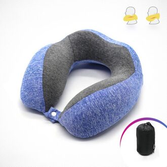 U-Vormige Traagschuim Nek Kussens Zachte Trage Rebound Ruimte Reizen Kussen Effen Nek Cervicale Gezondheidszorg Beddengoed Kussen Met tas lucht blauw